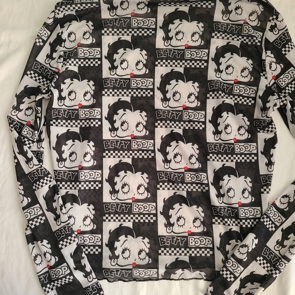 Dolls Kill Betty Boop Checkered Long Sleeve Tee - Black and White - Picture 7 of 7